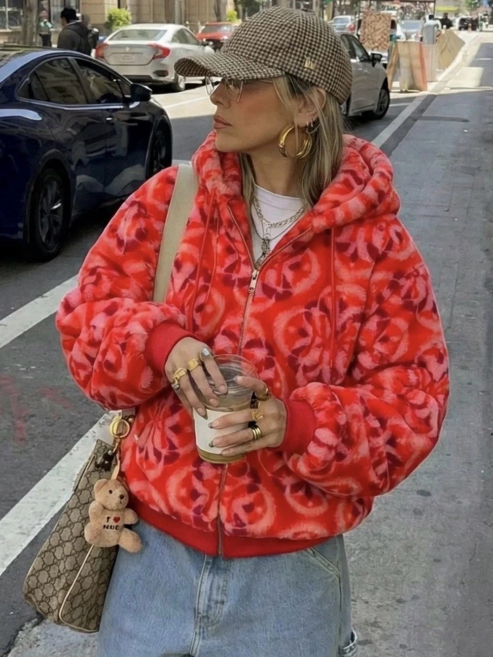 NWT Watson Studios ❤️Red & 🩷Pink Mink Zip-Up Jacket size Small